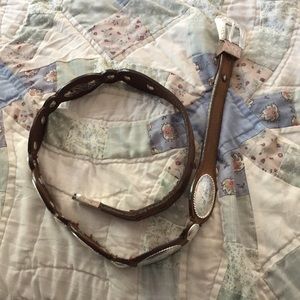 Leather belt with silver belt 38inch